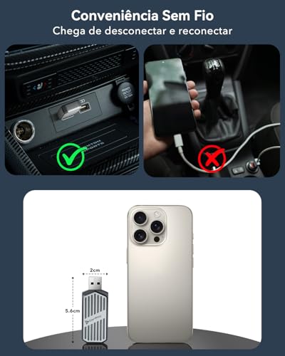 Adaptador Wireless CarPlay e Android Auto Stage LinkFree, Compatível Apenas com Veículos com CarPlay Original via Cabo, Converte CarPlay com Fio em Sem Fio, Plug & Play USB-C/USB