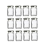 Nakpunar 12 pcs, 3.75 oz Mini Square Glass Jars for Jam, Honey, Wedding Favors, Shower Favors, Baby Foods, DIY Magnetic Spice Jars