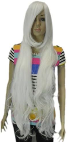 QIYUN.Z Women's Extra Long Heat Resistant Kanekalon Fibre White Silver Wavy Big Waves Full Hair Cosplay Anime Costume Wig