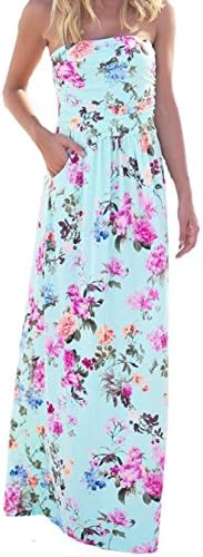 DBFACT Womens Vintage Floral Print Sleevless Maxi Long Party Dress (XL, SKY BLUE)