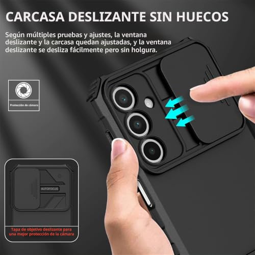 PANXIYUE Case for Samsung Galaxy A36 / A56, Slide Protection Case for the Camera, with 360 Degrees Full Body Anti-Shock, Anti-Scratch Protective Bumper Silicone and Armor Stand, Black