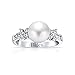 Bling Jewelry Pave CZ Band White Simulated Pearl Solitaire Engagement Promise Ring for Women Silver Plated Brass 8MM