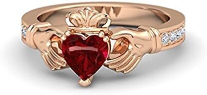 Dream Jewels 1.16ct tw Red Ruby &amp; White CZ Engagement Claddagh Ring in 14k Rose Gold Plated Free Size 4 5 6 7 8 9 10 11 &amp; 12 Middle Size Available (9) Alloy