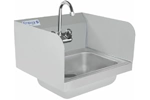 Empura 17" Wide Stainless Steel Wall Mounted Hand Sink | Commercial Prep Utility 14" x 10" Bowl for Kitchen | 4" Center Gooseneck Faucet, 9.5" Back/Side Splash, 17"W x 15"D x 13.5"H, 20 Gauge, NSF