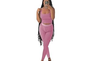 ZFLM Casual Workout Sets Two Piece Outfits for Women Ribbed Crop Tank Top High Waist Yoga Leggings Active Wear