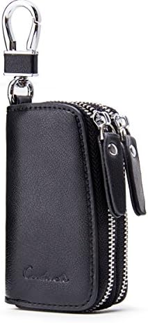 Contacts Genuine Leather Double Zipper Car Key Holder Key Case Wallet Men Women