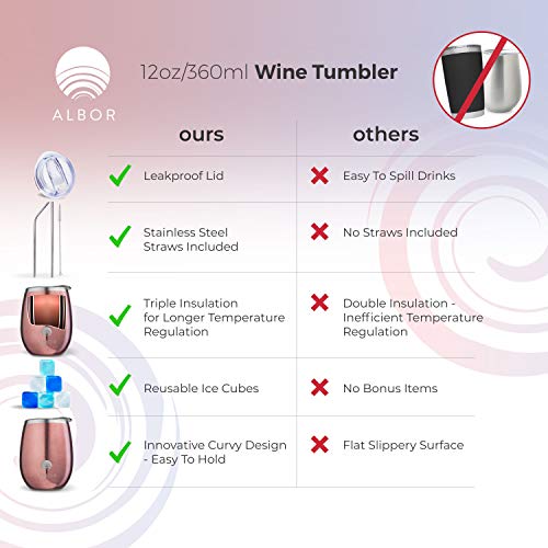 Albor Triple Insulated Wine Tumbler with Lid Stainless Steel 12 Oz Tumbler Rose Gold (8 Pack)
