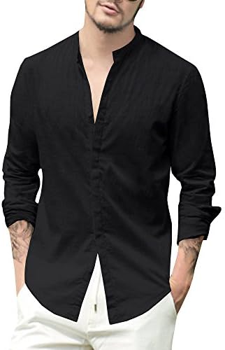 YOMISOY Mens Shirts Long Sleeve Summer Casual Button Down Slim Fit Linen Shirts