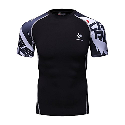 Joyful Sport MT134 Tight Compression Shirt Top Base layer Pattern Short Sleeve For Sports Fashion (M)