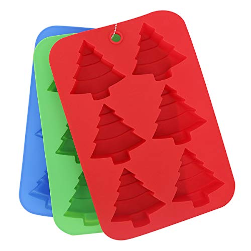 DONIBUDO Christmas 6-cavity Christmas Trees Silicone Mold, BPA Free Cupcake Baking Pan, NonStick, FDA Approved, Food Grade Molds,Green, Red, Blue, 3 Pack