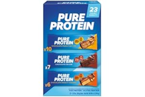 Pure Protein Bars Variety Pack 10 Chocolate Peanut Butter, 7 Chocolate Deluxe, 6 Chocolate Peanut Caramel(23 ct.)