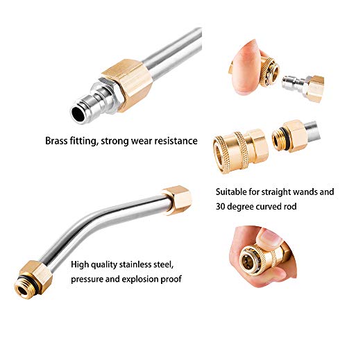 ZALALOVA Pressure Washer Wand Extension, 6 Pcs Stainless Steel Extension Wand, 1Pc 30°Degrees Curved Rod Extension Attachment 8.1ft Replacement Lance 1/4" NPT Quick Connect w/Storage Box 4000 PSI