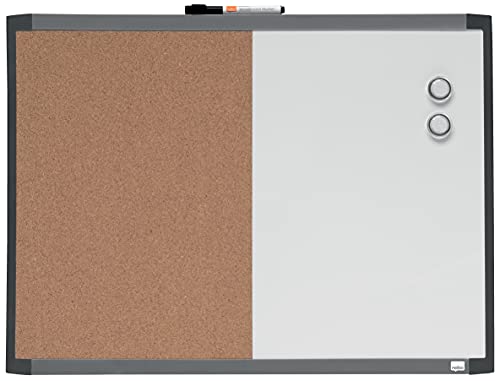 Nobo - Petit Tableau Mural 2-en-1, Tableau Blanc Magnétique Effaçable à Sec / Tableau d'Affichage en Liège, Porte-Marqueur Intégré, Maison/Bureau, 585 x 430 mm, 1903784