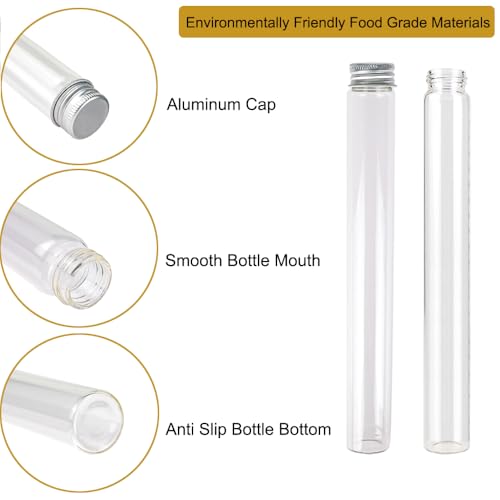 Jarvials 6 Pièces 90ml de Fiole en Verre Transparente de avec Couvercle en Aluminium, Tube a Essai Verre, Etc, Approprié à La Décoration de Laboratoires Scientifiques (6,90ml)