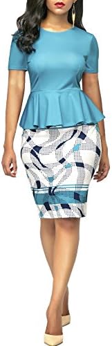 noabat Women's Bodycon Dress Crewneck Peplum Short Sleeve Office Wear to Work