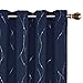 Deconovo Blackout Grommet Silver Pattern Printed Curtains, Navy Blue, 52W x 95L