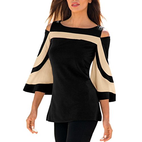 Women Cold Shoulder Long Sleeve Sweatshirt Pullover Tops Blouse Shirt Paneled Off-Shoulder Flare Sleeve Duseedik Black
