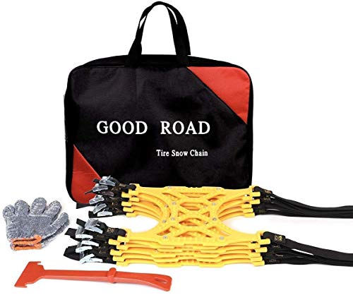 Car Tire Snow Chains - Premium Quality Strong Durable All Season Anti-Skid Car, SUV, and Pick Up Patterned Tire Chains for Emergencies and Road Trip