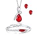 ISAACSONG.DESIGN Silver Tone Healing Crystal Rhinestone Drop Pendant Necklace, Bracelet, Earring Set for Women (Red)