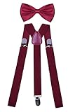 WDSKY Mens Braces for Trousers Leather Suspenders and Bow Tie Set