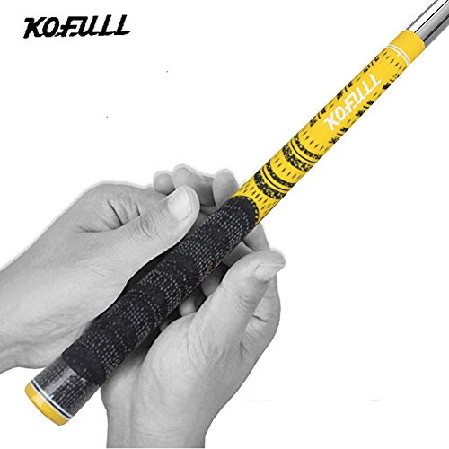 Kofull Multi Compound Golf Club Grips Standard Size, All-Weather Control Thread Technology Rubber Combine with Carbon Yard, Anti-Slip-Set of 13 (Yellow) - Thumbnail 3