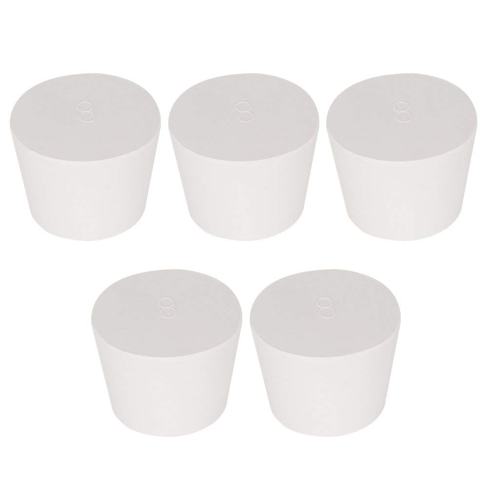 Labasics 5PK 8# Solid Rubber Stoppers - Size: 33mm Bottle, 41mm Top, 31mm Length - White Tapered Lab Seal Rubber Stoppers