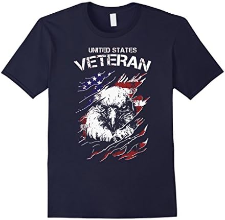 Mens US Veteran T-Shirt - Eagle American Flag XL Navy