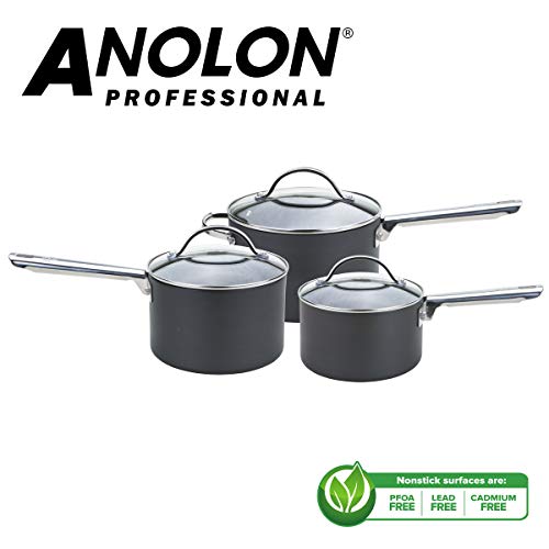 Anolon Professional Hard Anodised 3 Piece Saucepan SetBlack Set of 3