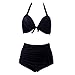 HDE Women Vintage 50s Pinup Girl Rockabilly High Waist Retro Bikini Swimsuit Set (Black, Large)