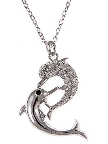 Alilang Twin Dolphin Chain Necklace Pendant Silvery Tone Plated