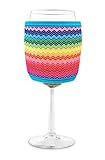 Joe Jacket Wine Glass Insulator, Neoprene Sleeve Drink Holder - Rainbow Chevron