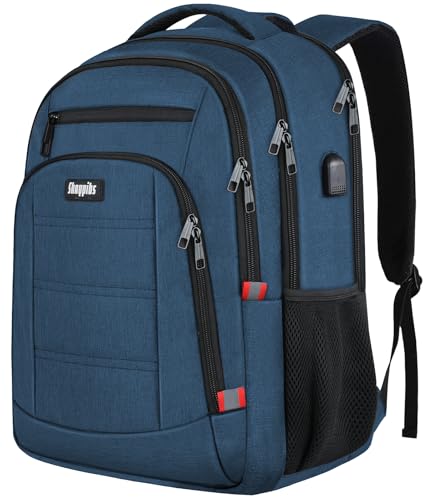 Travel Laptop Backpack for Men Women, 15.6 Inch School Backpacks with USB Charging Port, Water-Resistant Bookbags Daypack for Work, College Anti-Theft Computer Backpack, Book Bag for Boys Teens, Blue