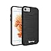 iPhone 7 Case, Bastex Hybrid Slim Fit Black Rubber Silicone Cover Hard Plastic Black Brushed Metal Design Kickstand Case with Hidden Credit Card Slot for Apple iPhone 7