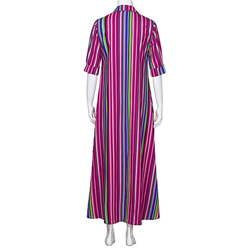 TOTOD Women Multicolor Dress Women Half Sleeve Striped Multicolor Loose Button Bohe Beach Long Robe Dress Pink - Thumbnail 2