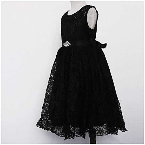 FREE FISHER Kids Girls Pleated Lace Dress Prom Party Pageant Black - Thumbnail 3