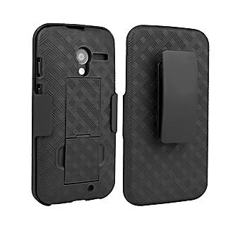 Superior Rubberized Industrial Grade Hard Plastic Shell Holster Combo with Kickstand for Motorola Moto X - Black - Bulk Packaged
