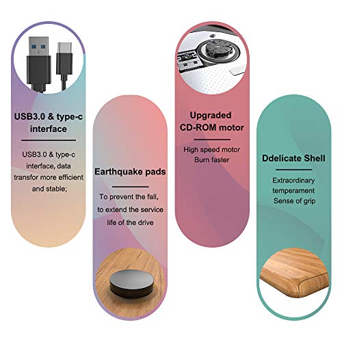 Updated External CD DVD Drive, USB 3.0 Type C Portable Ultra Thin Burner Player Writer Superdrive CD DVD RW, Compatible with Windows 10 8 7 XP Vista Mac OS System for Mac Pro Air iMac Laptop