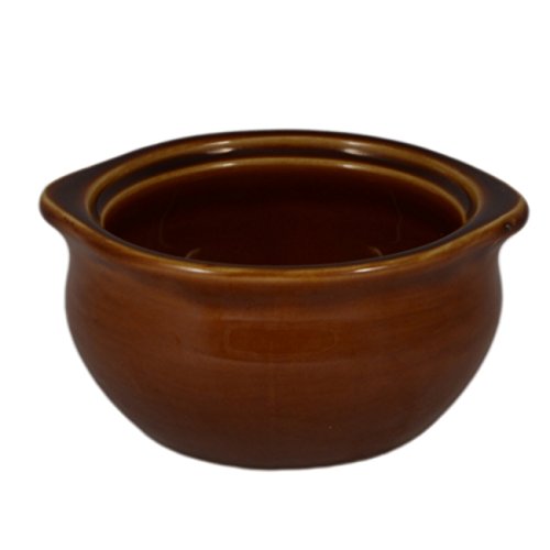 CAC China OC-12-BWN 12-Oz Stoneware Round Onion Soup Crock 5" Diameter x 2-3/8" High, Brown - 1 Each