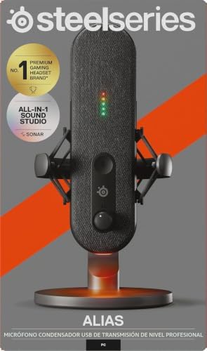 Steelseries alias ​​​​micro usb para pc — cápsula 3 vezes maior para jogos, streaming e podcasts — cancelamento de ruído ai — led mudo e controle de volume — suporte antivibração
