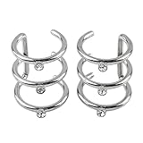 JOVIVI® 16g Stainless Steel 3 Row Helix Fake Cartilage Clip on Ear Cuff Wrap Earring - Clear Crystal