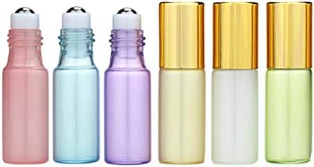 HeiHy 6 Pcs Refillable Colorful Empty Glass Roll On Bottles Essential Oil Roller Rollerball Bottles 3ML