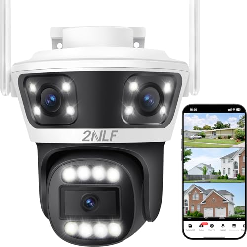 2NLF Cámara de Seguridad Exterior de 12MP con 360° PTZ, 3 Lentes Cámara WiFi con Visión Nocturna a Color, Zoom Digital 10X, Detección de Movimiento y Audio Bidireccional, Resistente al Agua IP66