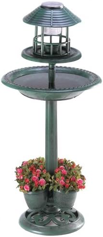 3-IN-1 VERDIGRIS SOLAR LAMP BIRDBATH PLANT PLANTER GARDEN CENTERPIECE