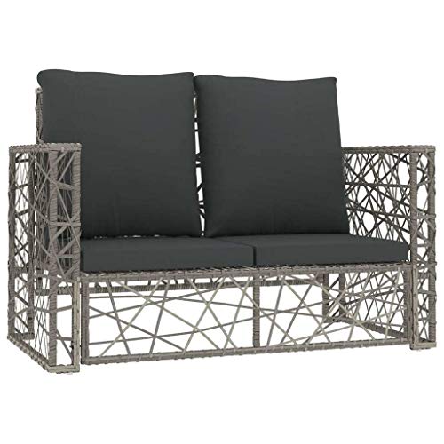 vidaXL Gartenmöbel 2-TLG. mit Auflagen Sofa Lounge Sitzgruppe Sitzgarnitur Gartengarnitur Gartenset Gartensofa Fußhocker Poly Rattan Grau – Bild 5