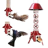 Roamwild PestOff Red Squirrel Proof Cardinal Bird Feeder Mixed Seed Sunflower Heart Version - RED - 3LBS Seed Capacity - 20.5"x7.5"x7.5" (w/Hanger)