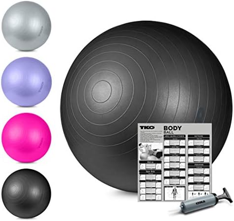TKO Stability Exercise Ball - Multiple Sizes - for Stability, Fitness, Office, Gym, Balance & Yoga- Workout Guide & Pump Included- Anti Burst - Professional Quality