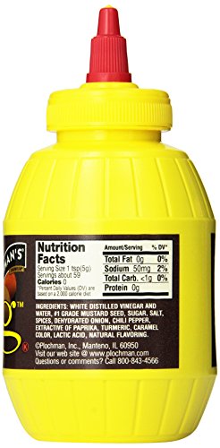 Plochman's Flavored Yellow Mustard, Chili Dog Mustard, 10.5-Ounce Squeeze Barrels (Pack of 6)