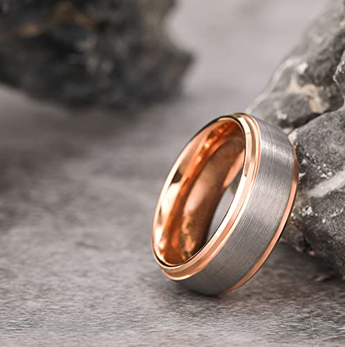 SHINYSO 8mm Tungsten Carbide Rings for Men Step Edge Brushed Finish Wedding Band Size 8.5
