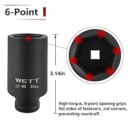 WETT 9Pcs 1/2" Drive Deep 6-Point Impact Socket