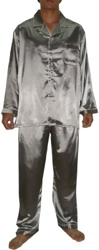 2PCS SET Silk Couture Mens Luxurious Silk Pajamas Set includes Top & Pants Grey